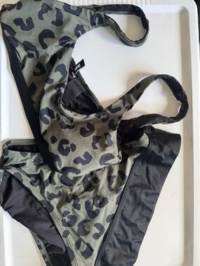 DKNY Olive Green and Black Leopard Print Bikini Set